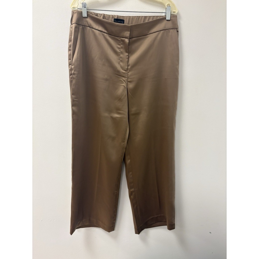 Talbots Gold Satin Wide Leg  Cropped Pants Size 12 Shimmer Formal Evening